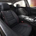 INCH Empire Car Seat Cover-Water Proof Synthetic Leather Cushion with Built-in Lumbar Support Front and Back Universal Fit for Sedan SUV Truck Hatchback Durable Use(Black with Red Trim Full Set)