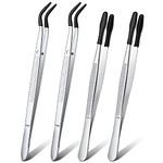 2 Pieces Tweezers Bent Tip Tweezers with Rubber Tips PVC Coated and 2 Pieces Tweezers Rubber Coated PVC Soft Non Marring Flat Tips Lab Hobby Jewelry Craft Stainless Steel Tweezer Tool
