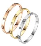 Nathalie Friendship Love Bangles, Titanium Plated Gold Bangle For Women, AAA Cubic Zirconia,Gift for Her (3 Color Set, 7.6IN)