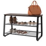 ClosetMaid 3 Tier Shoe Rack Bench with Metal Frame, Wire Shelves, Wood Seat, for Entryway, Hallway, Living Room, Mudroom, Doorway, Modern Walnut Finish