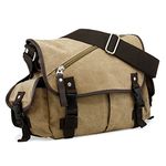 Oct17 Men Messenger Bag School Shoulder Canvas Vintage Crossbody Military Satchel Bag Laptop Khaki