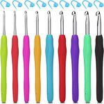 H&S Crochet Hooks Set 9pcs Aluminium Soft Grip Rubber Handle Needles with 12 Knitting Crochet Locking Stitch Markers 2mm 2.5mm 3mm 3.5mm 4mm 4.5mm 5mm 5.5mm 6mm