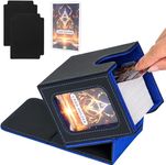 IVODEELA Card Deck Box for MTG Commander,Magnetic Card Display Case with Two Dividers,TCG Card Storage Box,PU Leather Trading Card Storage Box Holds 100 Double-Sleeved Cards,Black Blue