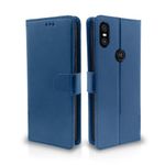 Pikkme Flip Cover Leather Finish | Inside TPU with Card Pockets | Wallet Stand and Shock Proof | Complete Protection Flip Case for Moto One Power (Blue)