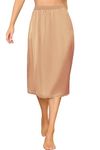 Vlazom Women's Satin Half Slips Lace Long Underskirt Soft Waist Slips for Under Dresses Long Skirt Petticoat,Champagne,XXL