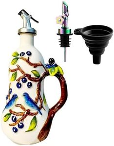 18 oz Hand Painted Ceramic Relief Olive Oil Bottle Dispenser, with Handle Decorative Olive Oil Dispenser Bottle, Kitchen Ceramic Oil Vinegar Bottle Seasoning Bottle with Stainless Steel Spout & Funnel