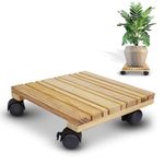 Sharpex Pack of 1 Wooden Trolley for Plants, Flower Pots | Heavy Duty Rolling Plant Stand with Locking Wheels | Squre Plant Roller Base for Indoor Patio Outdoor Potted Planter (Brown)