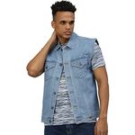 Urbano Fashion Men's Light Blue Regular Fit Washed Sleeveless Denim Jacket (jakt-denimslvless-lblue-m)