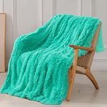 Tuddrom Decorative Extra Soft Faux Fur Throw Blanket 50"x60",Solid Reversible Fuzzy Lightweight Long Hair Shaggy Blanket,Fluffy Cozy Plush Fleece Comfy Microfiber Blanket for Couch Sofa Bed,Teal Blue