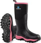 Trudave Rubber Boots for Women with Steel Shank, Waterproof Insulated Mud Rain Boots, 6mm Neoprene Anti-slip Outdoor Work Boots, Pink, Size 7