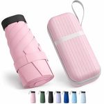 REXERA UV Travel Mini Folding Ultra Compact pastel Umbrella with Hard Case, Manual Open 6 Ribs Lightweight Premium Portable, Windproof Small Sun & Rain Pocket Umbrella for Men and Women- Use in Rain & Summer (Pink)
