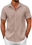 COOFANDY Mens Short Sleeve Shirts Cuban Guayabera Shirt Casual Button Up Beach Shirts Pink