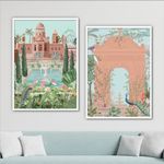 NoWorries Tradtional indian art White Framed Paintings for living room, Bedroom and Office decor - Wall decor paintings with frames for home decoration/Nature wall frames for Home, Cafe, Lounge, Restaurant Decor (Theme-Traditional) (Synthetic Wood Frame) (Leminated 300 GSM Print) Set of 2