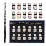 AOKUY Glass Pen Set Calligraphy Dip Pens,12 Colorful Inks,Caligraphy Sets for Art, Writing, Signature, Decoration, Gift