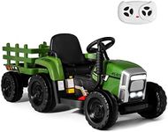 GYMAX Kids Electric Tractor with Detachable Trailer, Remote Control, LED Lights, Music, Horn, USB & Bluetooth, 12V Battery Powered Ride on Car for 3 Years Old + Boys Girls (Dark Green)