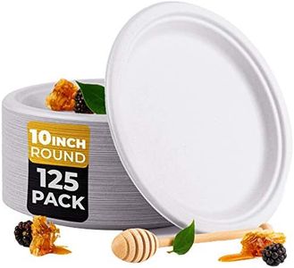 Beeleeve [125-Pack Super Strong 100% Compostable Disposable Round Bagasse Paper Plates - Eco-Friendly, Sugarcane Fibre - Heavy Duty, Biodegradable, Sustainable, BBQ, Picnic, White (25cm-10in)