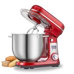 Biolomix Kitchen Electric Stand Mixer, 6-Speed Tilt-Head Food Mixer with 6L Stainless Steel Bowl, Dough Hook, Flat Beater, Whisk and Anti-Splash Cover, Black (6L-Red)