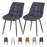 mcc direct set of 2 Dining Chairs, Faux Matte Suede Leather Dining Chairs with Padded Seat and Metal Legs for Dining Room, Living Room, Kitchen Room and Commercial Restaurants-Alba (Slate)