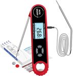 2in1 Digital Instant Read Meat Thermometer, Waterproof Kitchen Food Thermometer with Rotating&Backlight LCD Screen, Dual Probe Cooking Thermometer with Temperature Alarm for Food Liquid Frying BBQ