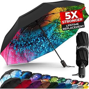 TUMELLA UltraV7 #1 Windproof Travel Umbrella [Light, Beautiful, Superior & Unbreakable], 2023 Anti-Flip & Ultra-Flex Tech, Compact, Small, Portable, Automatic, Vibrant Designs, Folding Umbrella