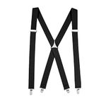 Hold'Em Suspenders for Men X-Back Adjustable Straight Clip - Black (Regular 46" Long)