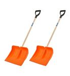 Superio Plastic Snow Shovel for Driveway Snow Pusher Shovel for Snow Removel Heavy Duty Orange Shovel with Sturdy Wooden Handle -D-Shaped, 16" Wide, Shovels Patio, Sidewalk, Garage, 2 Pack