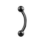 JEWEL BARREL Curved Barbells Eyebrow Piercing Banana Bar Jewellery Rook Daith Ear Anodized Steel 16G (1.2m) 6mm 8mm Length with 3mm Balls (Black, 6)