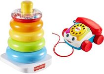 Fisher-Price Rock-A-Stack Baby Toy, Classic Ring Stacking Toy for Infants and Toddlers & Chatter Telephone, Pull Toy Phone for Walk-Along Play, Multicolor (FGW66)