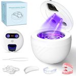 Ultrasonic Retainer Cleaner Machine, TechKen 45khz Cleaning Dental Cleaner with UV Light, Portable Digital Timer for Dentures, Aligner, Mouthguard (White)