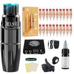 Dragonhawk Complete Rotary Tattoo Pen Machine Kit For Mast Tour Permanent Makeup 20Pcs Cartridges Needles Power Supply Color Inks for Tattoo Studio Artists 366H