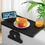 Large Size Couch Arm Tray - 15x9.8 Strong Wood Foldable Sofa Side Clip Tray with 360° Rotating Phone Holder, Armrest Tray for Eat, Drink, Cup, Snack, Remote Control, No Installation Required
