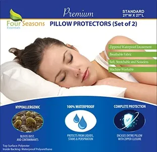 Standard Pillow Protectors (Set of 2) ? Allergy Pillow Cover Bedbug Waterproof Hypoallergenic Dust Mite Proof Zippered Encasement