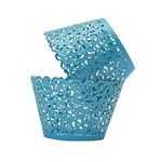 T-Language 100pcs Cupcake Wrappers Lace Cupcake Liners Laser Cut Artistic Bake Cake Paper Cups Muffin Paper Holders for Wedding Party Birthday Decoration (Blue)