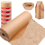 Honeycomb Packing Paper, 12" x 400' Honeycomb Cushioning Wrap Roll for Moving Shipping Packaging Gifts, Recyclable Honeycomb Paper Bubble Paper Wrapping with 20 Fragile Sticker Labels