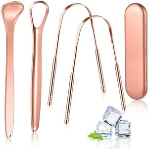 MORGLES Copper Tongue Scraper, 4Pcs Tongue Scraper with Case Medical Grade for Adults
