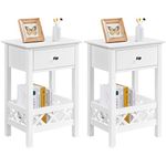 Yaheetech White Bedside Tables Set of 2Pcs, Wooden Nightstands with Drawer and X-shaped Fence Shelf, Magazine Organizer Rack Cabinet Chic Side Table for Bedroom Living Room Small Space, 40×30×60cm