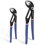 WORKPRO Water Pump Pliers, 40/52mm Wide Jaw Capacity, Quick Change Adjustable Plumbing Grips and Slip Joint Plier Set, 200mm and 250mm, 2-Piece