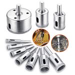 Diamond Drill Bit, Hole Saw Drill Bits Tools Set for Glass/Tile/Ceramic/Marble/Porcelain Cutting, Hollow Core Drill Bits Cutter with Diamond Coating, Carbon Steel 8mm-50mm 10 PCS