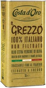 Costa d'Oro – Il Grezzo, Olio extravergine di oliva non filtrato 100% italiano. Estratto a freddo subito dopo il raccolto, ricco di vitamine e antiossidanti naturali. Latta Da 3 litri.