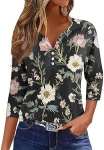 3/4 Sleeve Tops for Women V Neck Button Down Shirts Business Casual Outfit Basic Tees Summer Top 2025