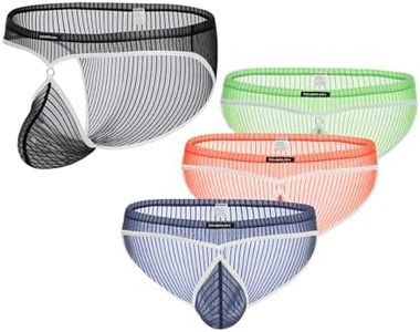 ZAIGGUT Men's Sheer See Thruough Underwear Ice Silk Bikini Briefs 4 Pack S