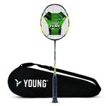 YOUNG Fury 7 Graphite Lightweight Professional Badminton Racket, Head Light, High Modulus Graphite, Strung, (Black/Yellow), Includes Full Cover