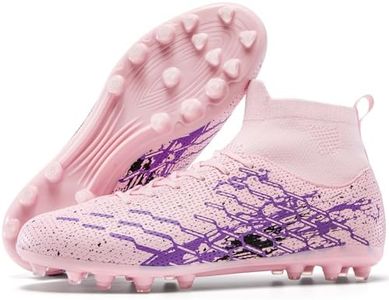 LSIDORYC Unisex Soccer Cleats, Lightweight Football Shoes with Bootie Construction & Ankle Protection, Breathable Multi-Terrain Outdoor Footwear for Men Women, for Training & Match Purplish US 8
