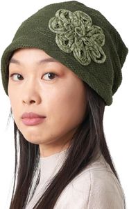 CHARM Womens Slouchy Beanie Cap Cotton Beret All Season Slouch Baggy Flower Hat Khaki