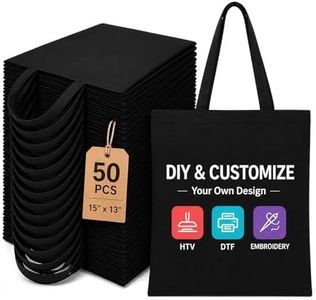 Varnico Canvas Tote Bags Bulk, 50 Pack Blank Black Reusable Flat Tote Bags 15 x 13 Inch with Long Handles for HTV, DTF, Screen Printing, Embroidery, DIY Crafts, Custom Printing & Events