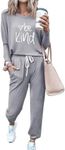 PRETTYGARDEN Women's Fall 2 Piece Lounge Outfit Long Sleeve Crewneck Pullover Tops High Waisted Pants Set Tracksuit (Patterned-grey,3X-Large)