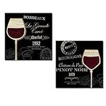 Gango Home Decor Beautiful Modern Paris Merlot and Pinot Noir on Black by Veronique Charron; Two 12x12in Poster Prints