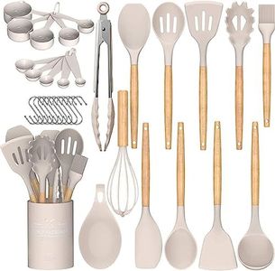 Kitchen Utensil Set Silicone Cooking Utensils Umite Chef 24 pcs Kitchen Utensils Tools Wooden Handle Spoons Silicone Utensil Set Spatulas Set Cookware Turner Tongs Whisk Kitchen Gadgets with Holder