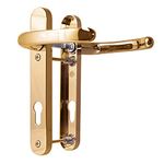 UPVC Door Handles Set - Polished Brass - Lever/Lever - 92mm PZ (Centres) - 122mm Screw to Screw - Backplate 212mm X 34mm - UPVC Door Handle - Polished Brass Replacement Handles - PVC Door Handle