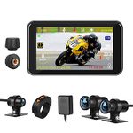 VSYSTO 4.5 Inch Screen WiFi Motorcycle Dash Cam, Waterproof HD 1080P Selfie & Front & Rear Camera 150° Wide Angle Fish Eye Lens, Tire Pressure Sensors, Parking Monitoring, GPS